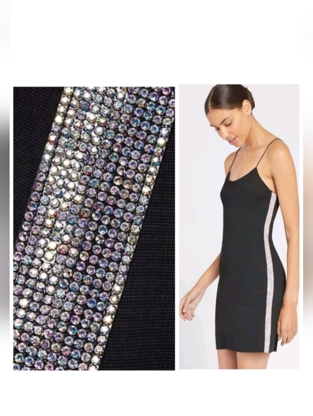 Alice + Olivia Black Mini Dress with Sparkling Silver Side Stripe